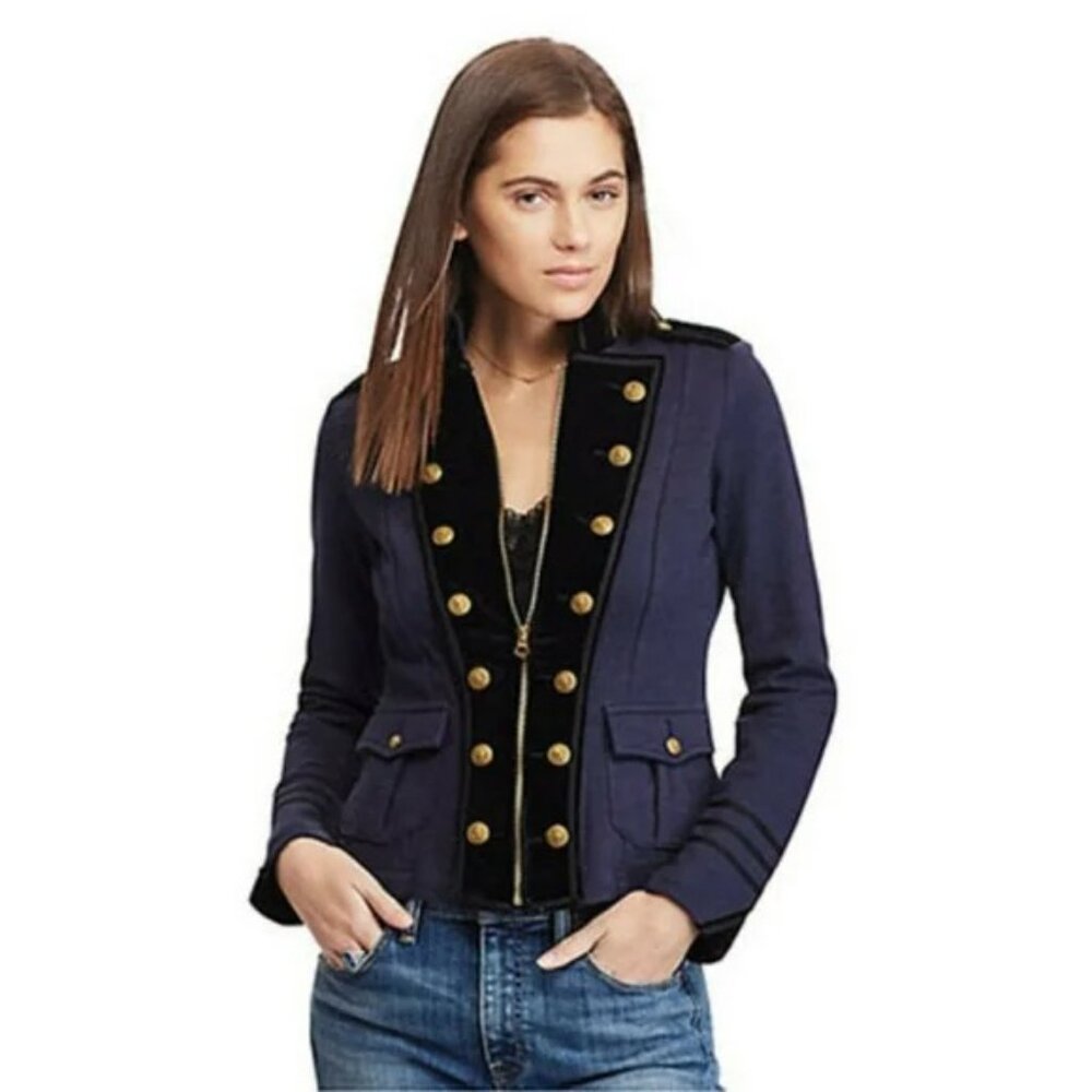 Denim & Supply Ralph Lauren Military Style Jacket  S Velvet Gold Buttons Preppy